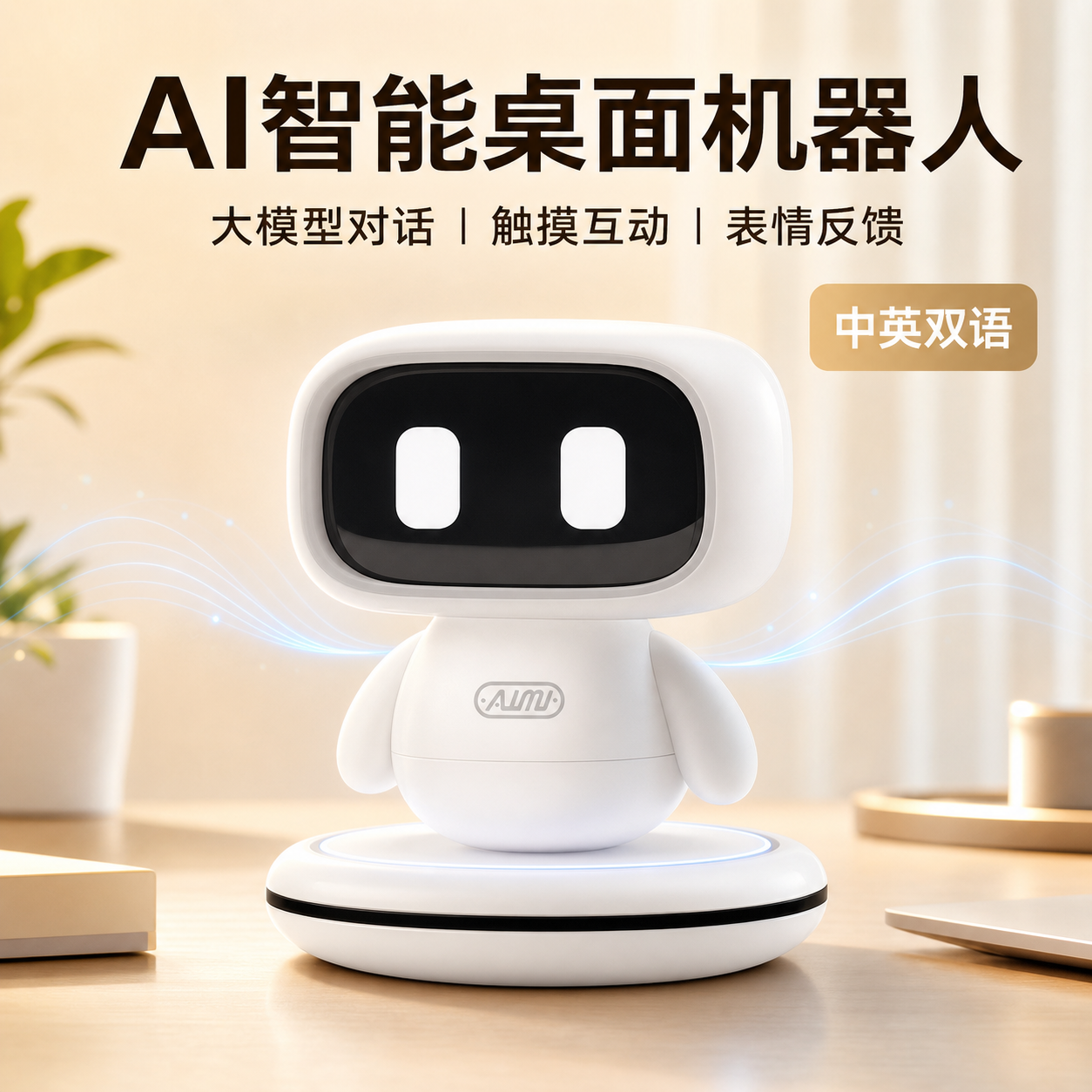 AI智能桌面机器人 大模型语音对话中英双语触摸互动表情反馈APP记录儿童陪伴玩具摆件