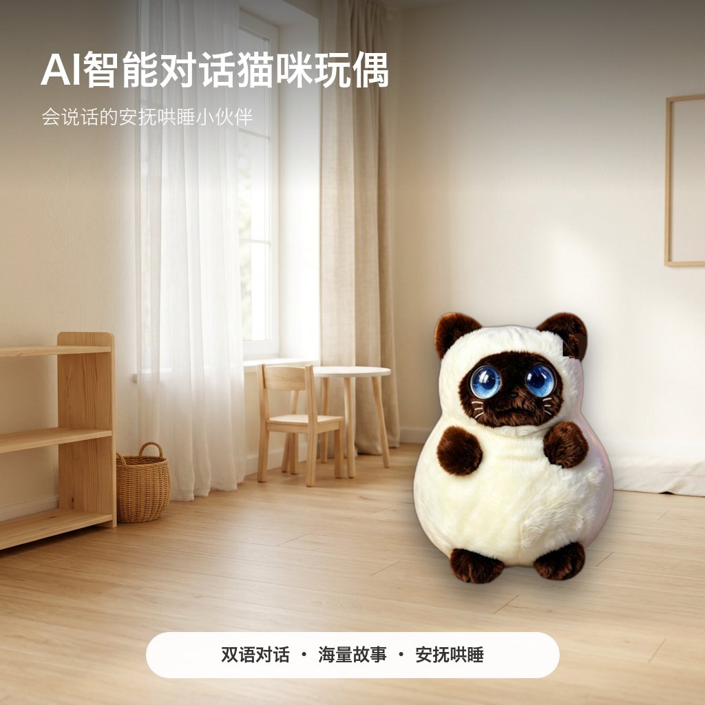 AI智能语音对话暹罗猫毛绒玩偶儿童陪伴安抚哄睡早教电动摇尾玩具