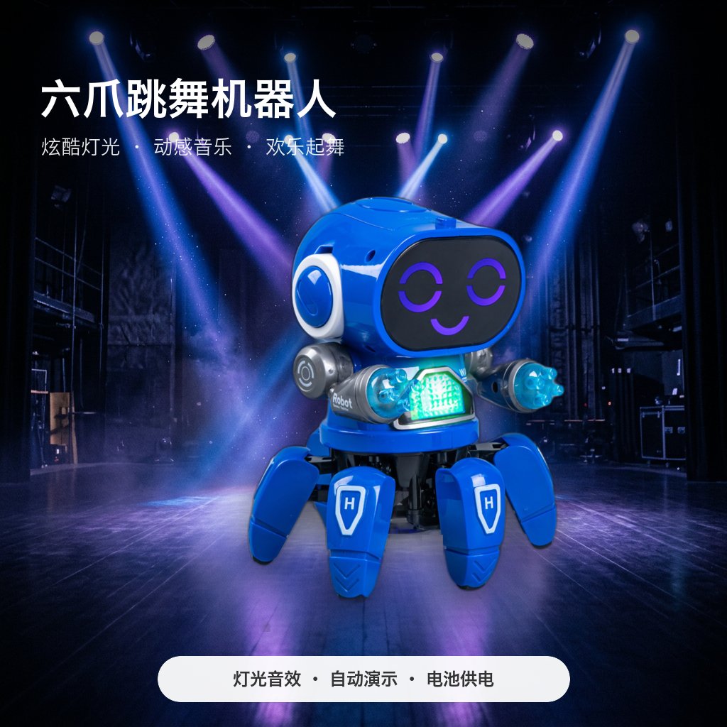 电动六爪跳舞机器人儿童玩具灯光音乐自动演示男孩女孩礼物