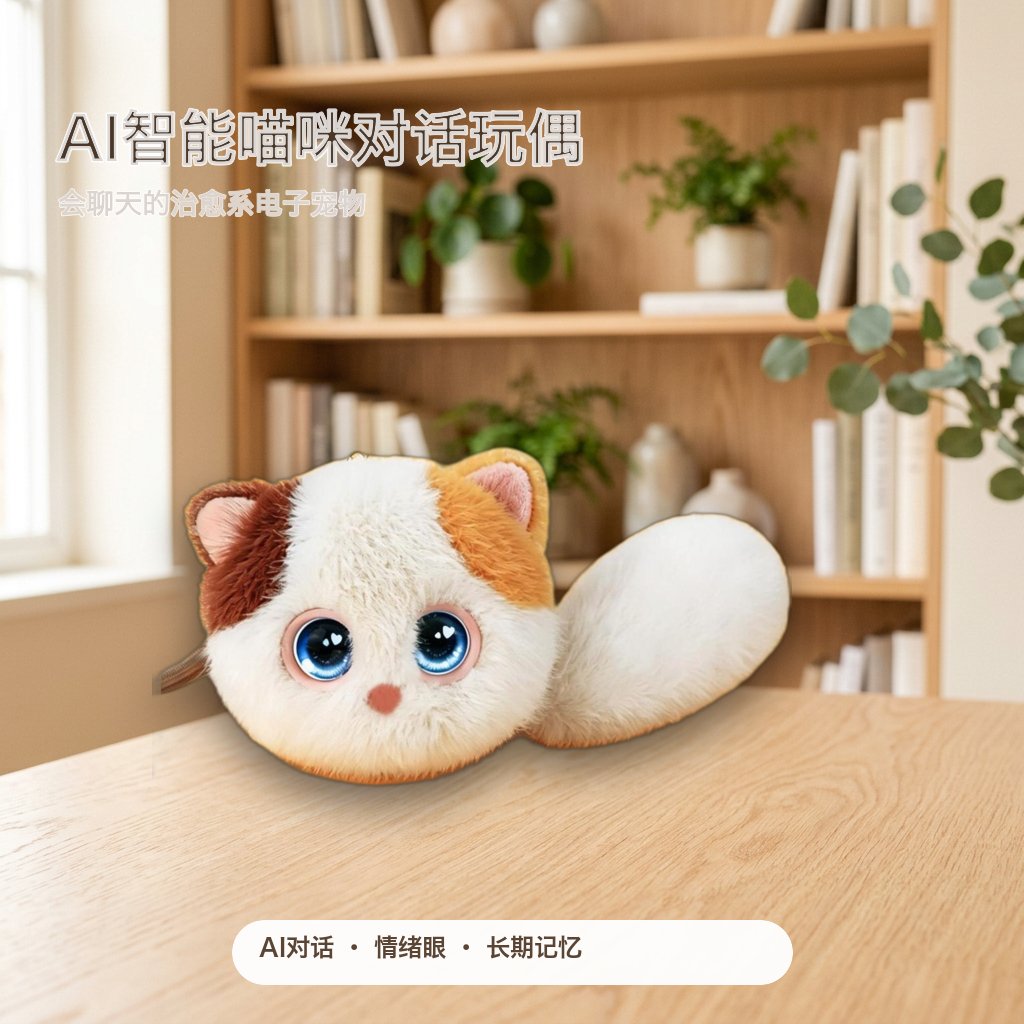 AI智能对话毛绒猫咪玩具情绪眼语音陪伴儿童电子宠物挂件礼物