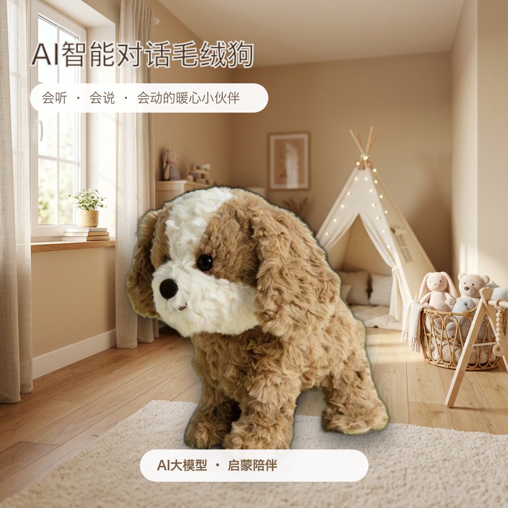 AI智能对话毛绒狗玩具语音交互会动电动儿童陪伴启蒙礼物