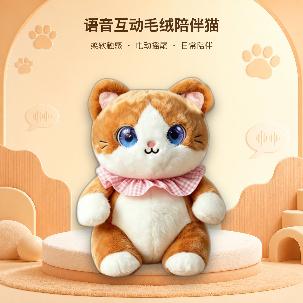 语音互动毛绒陪伴猫 电动摇尾多语言交流 适合7岁以上居家陪伴