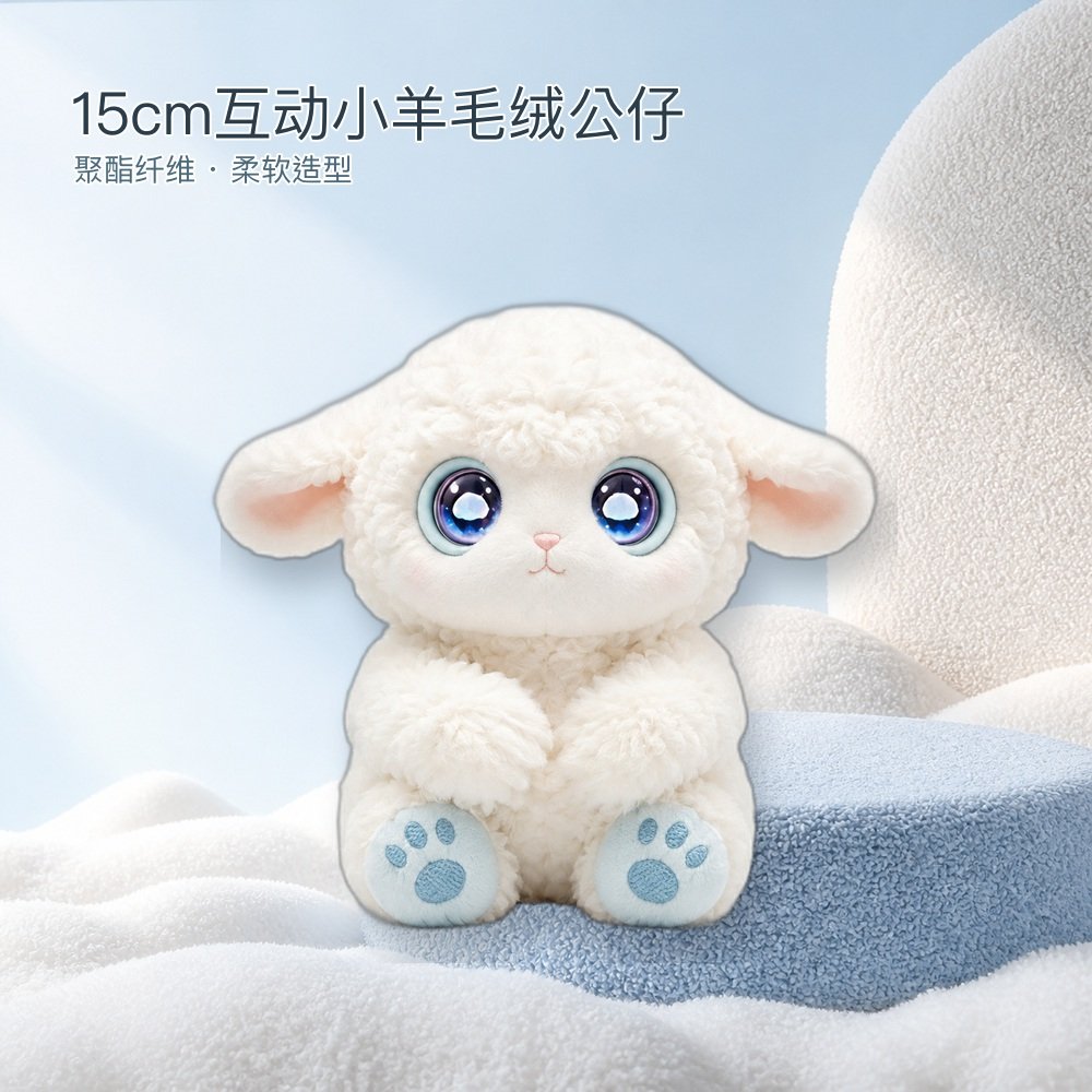 15cm互动小羊毛绒公仔 聚酯纤维柔软玩偶 居家桌面陪伴