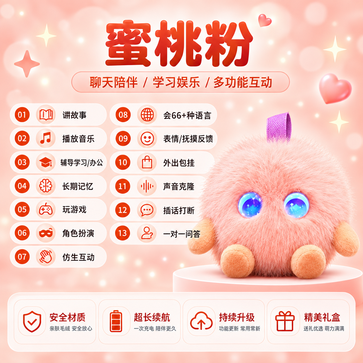 智能桌伴毛绒玩具儿童语音对话生日礼物新品启蒙益智玩偶送礼推荐