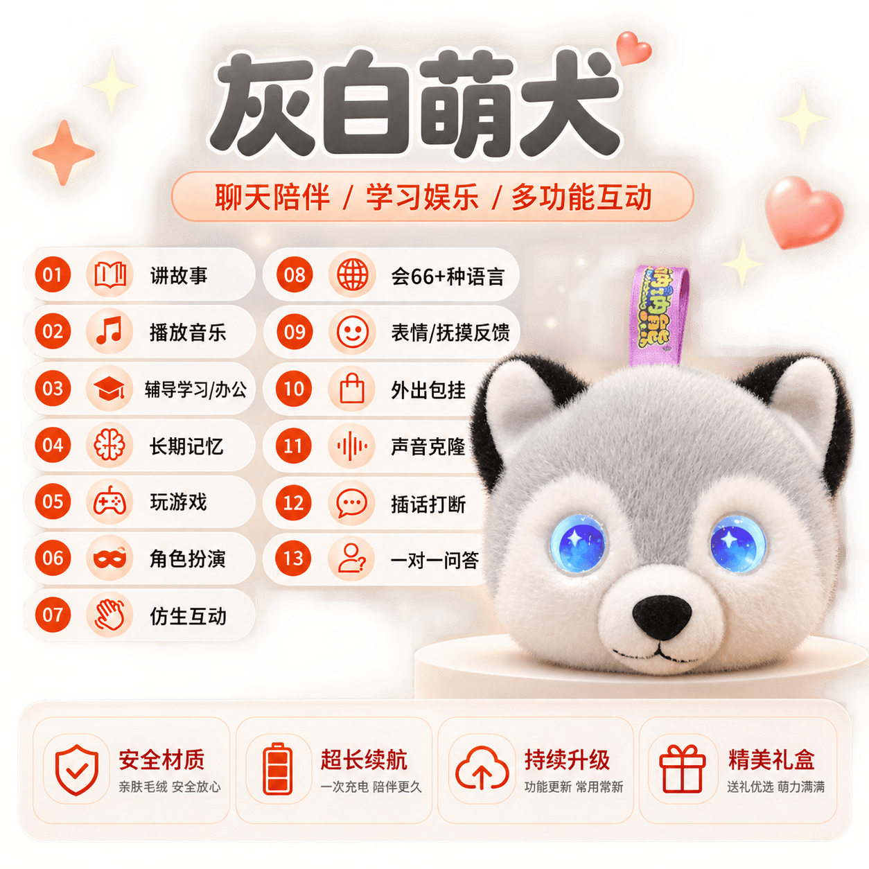 哈士奇智能毛绒玩具儿童陪伴生日礼物新品款语音互动益智玩偶推荐