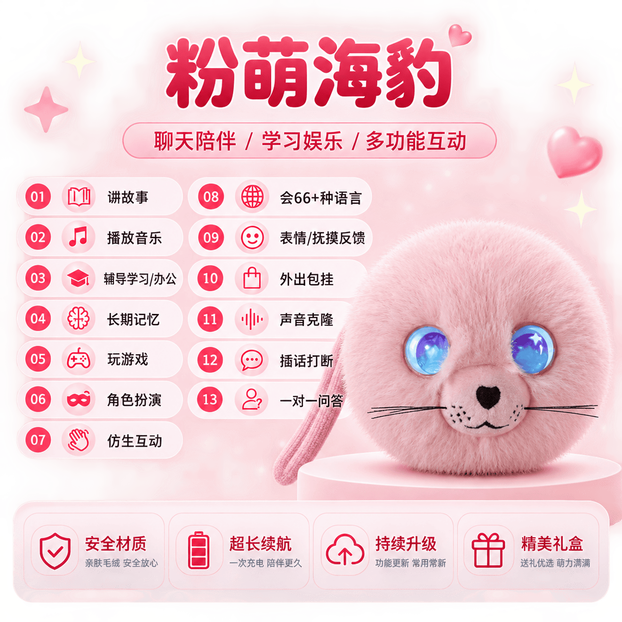 智能海狮毛绒玩具儿童陪伴生日礼物推荐新品语音互动益智玩偶推荐