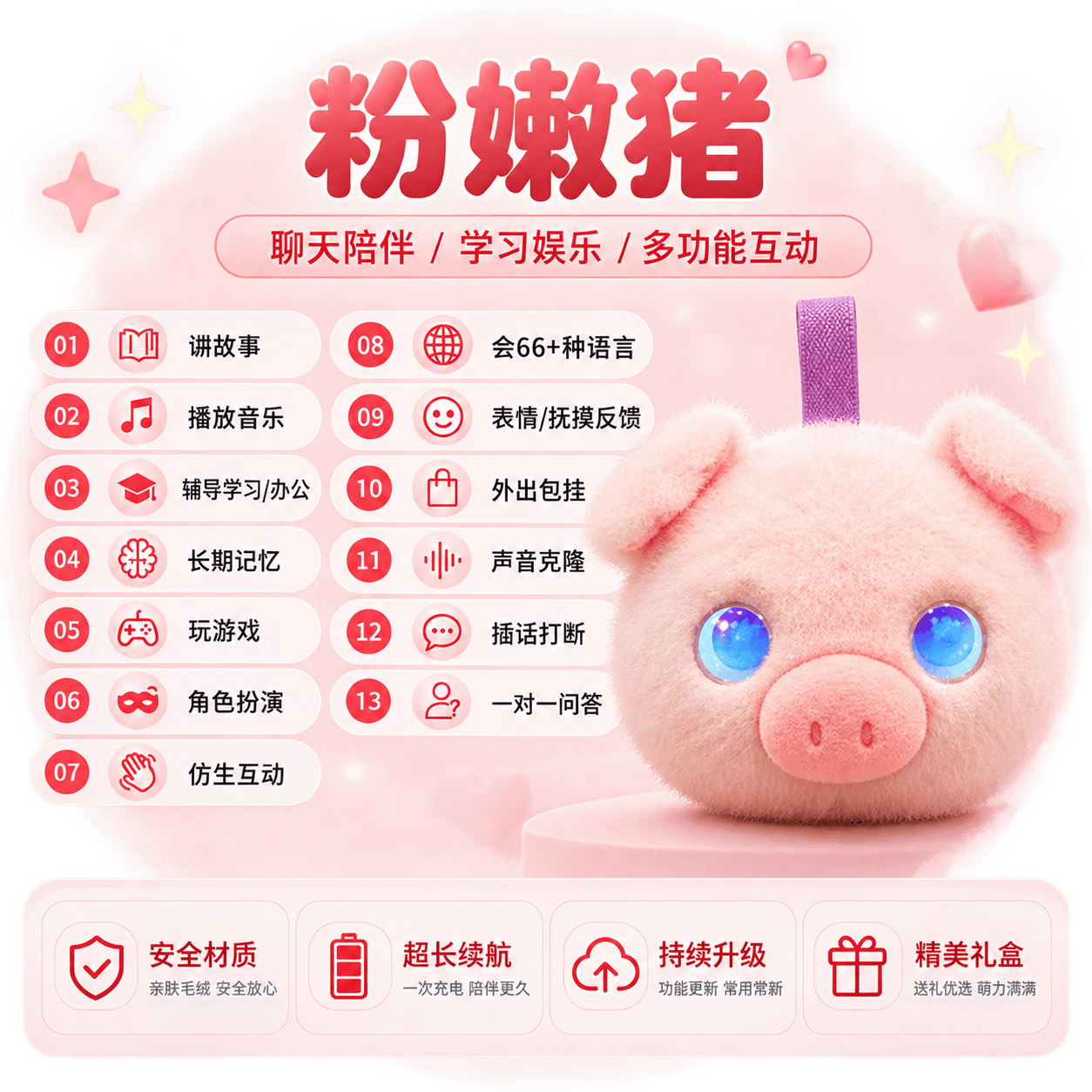 桌伴小猪智能毛绒玩具儿童陪伴生日礼物新品语音互动益智玩偶推荐
