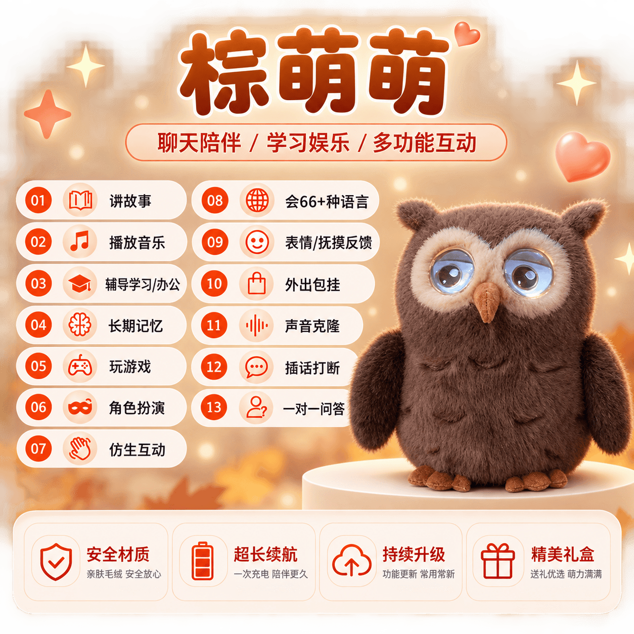 智能猫头鹰机器人毛绒玩具儿童生日礼物新品语音互动益智玩偶推荐